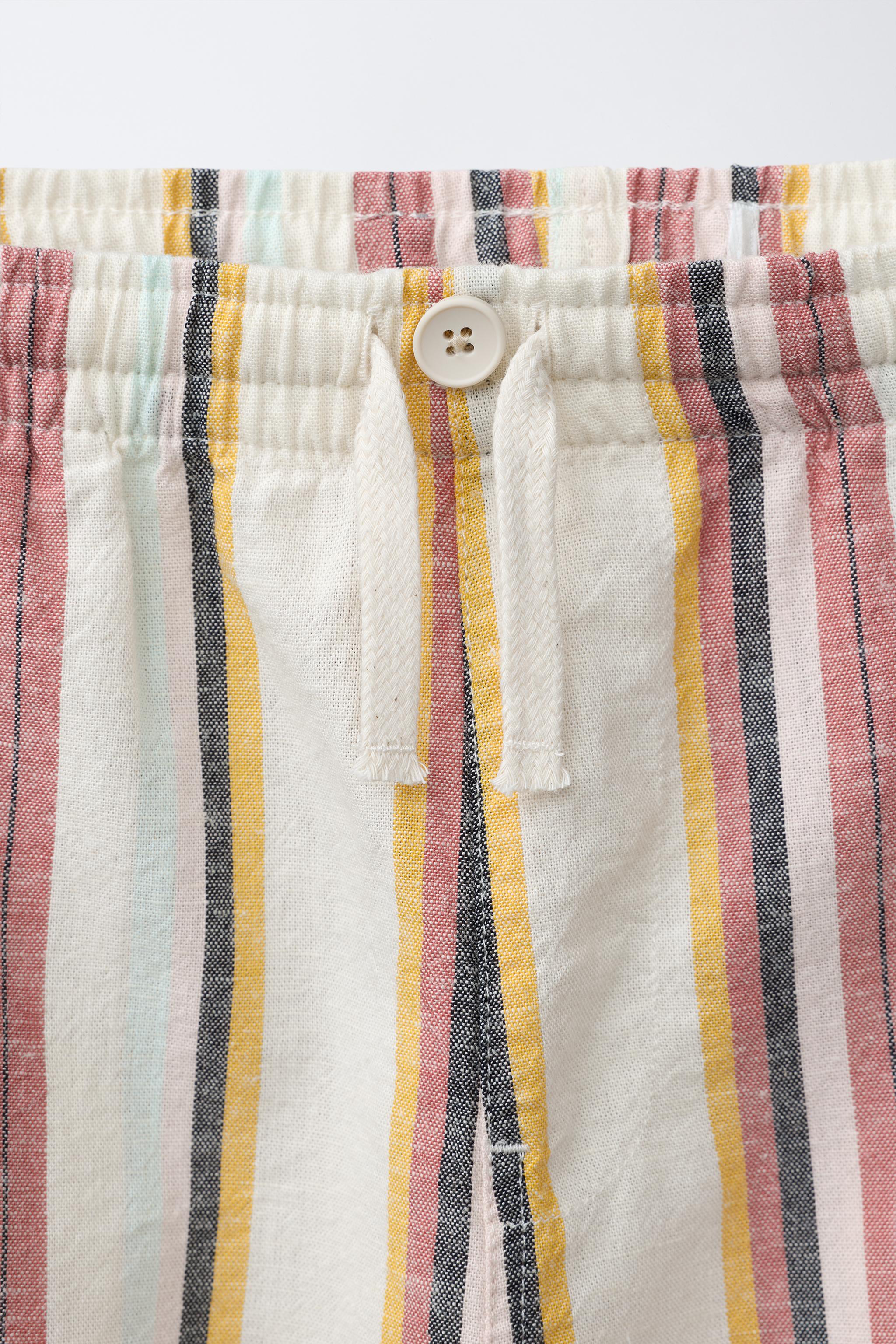 PANTALON BAGGY À RAYURES EN COTON ET LIN